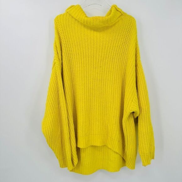 Free People Size Small Oversized Swim Too Deep Lemon Yellow Cowl Neck Sweater - Picture 3 of 12